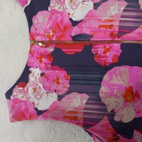 Cynthia Rowley Pink Floral Striped Scuba Bodycon Sleeveless Blouse - Picture 7 of 10